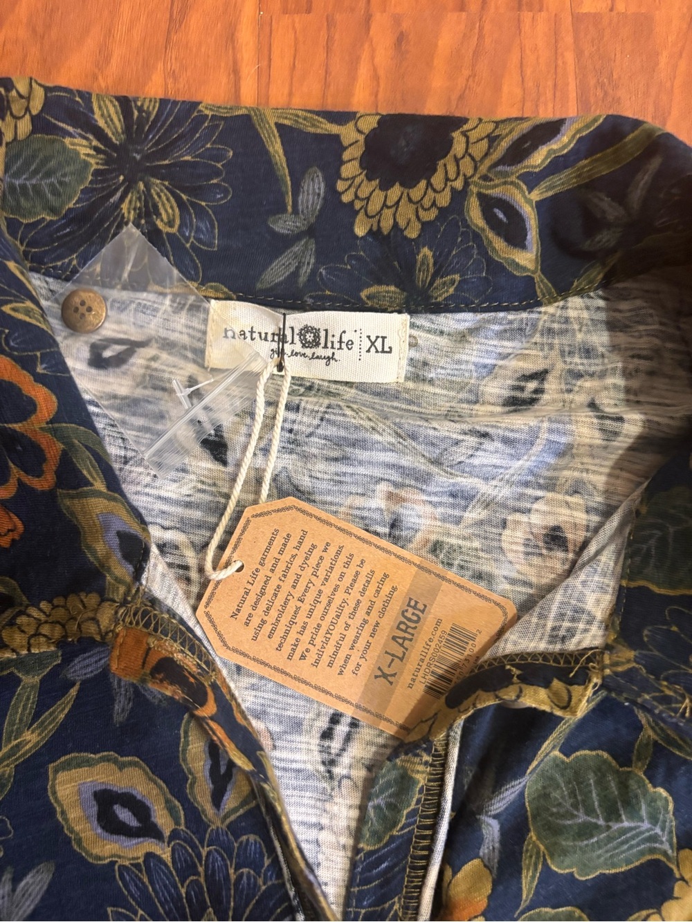 NWT NATURAL LIFE Christa Navy Blue Floral Long-Sleeve Button Maxi Dress Women XL - Picture 3 of 7